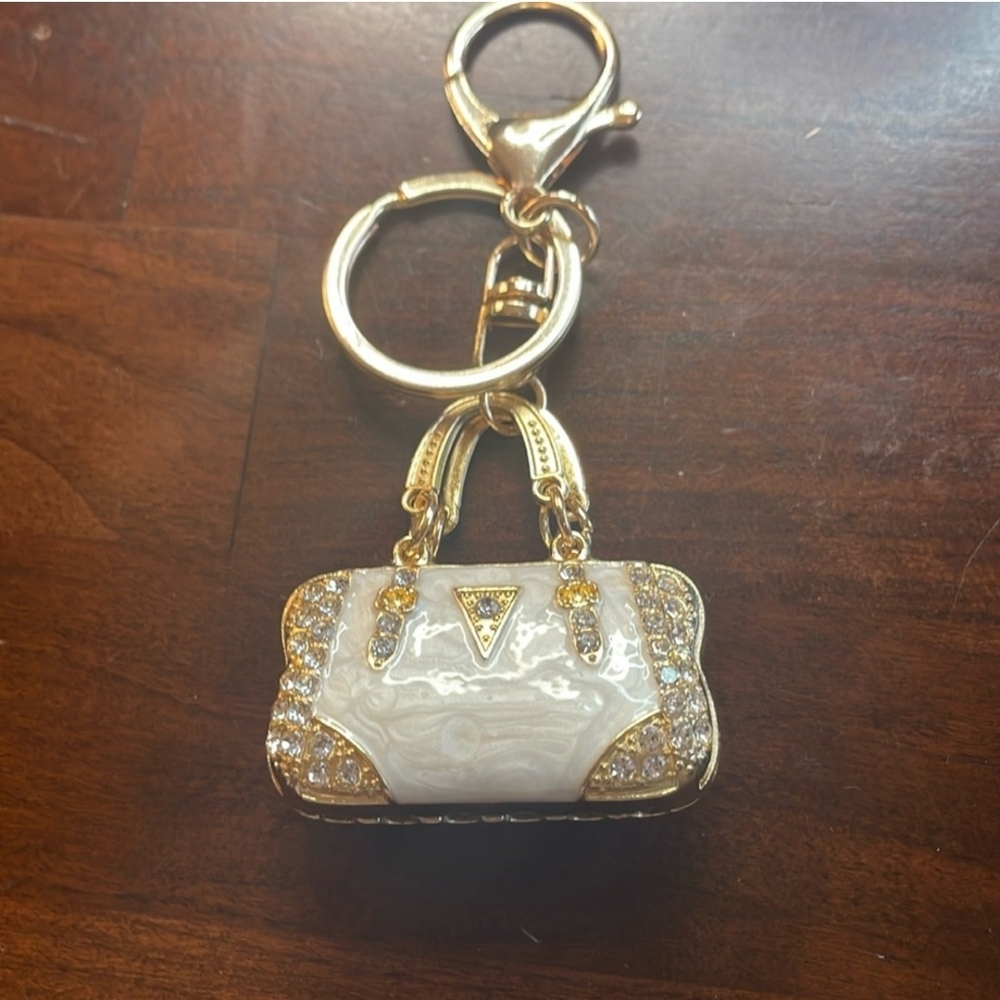 White and Gold Bag Charm with Textured Design